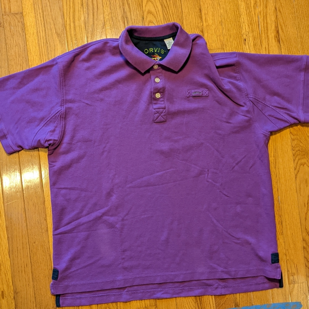 Orvis Men's Polo Shirt Purple Size XL 100% Heavy Cotton